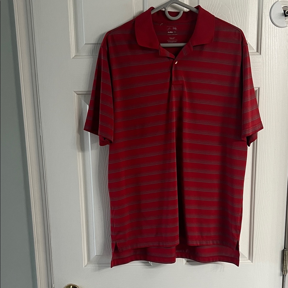 adidas Red and Gray Striped Polo Shirt